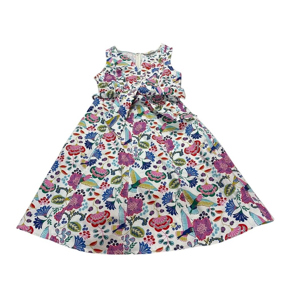 Boden Womens 6 Hummingbird Floral Sleeveless Fit & Flare Cotton Dress Bow Waist